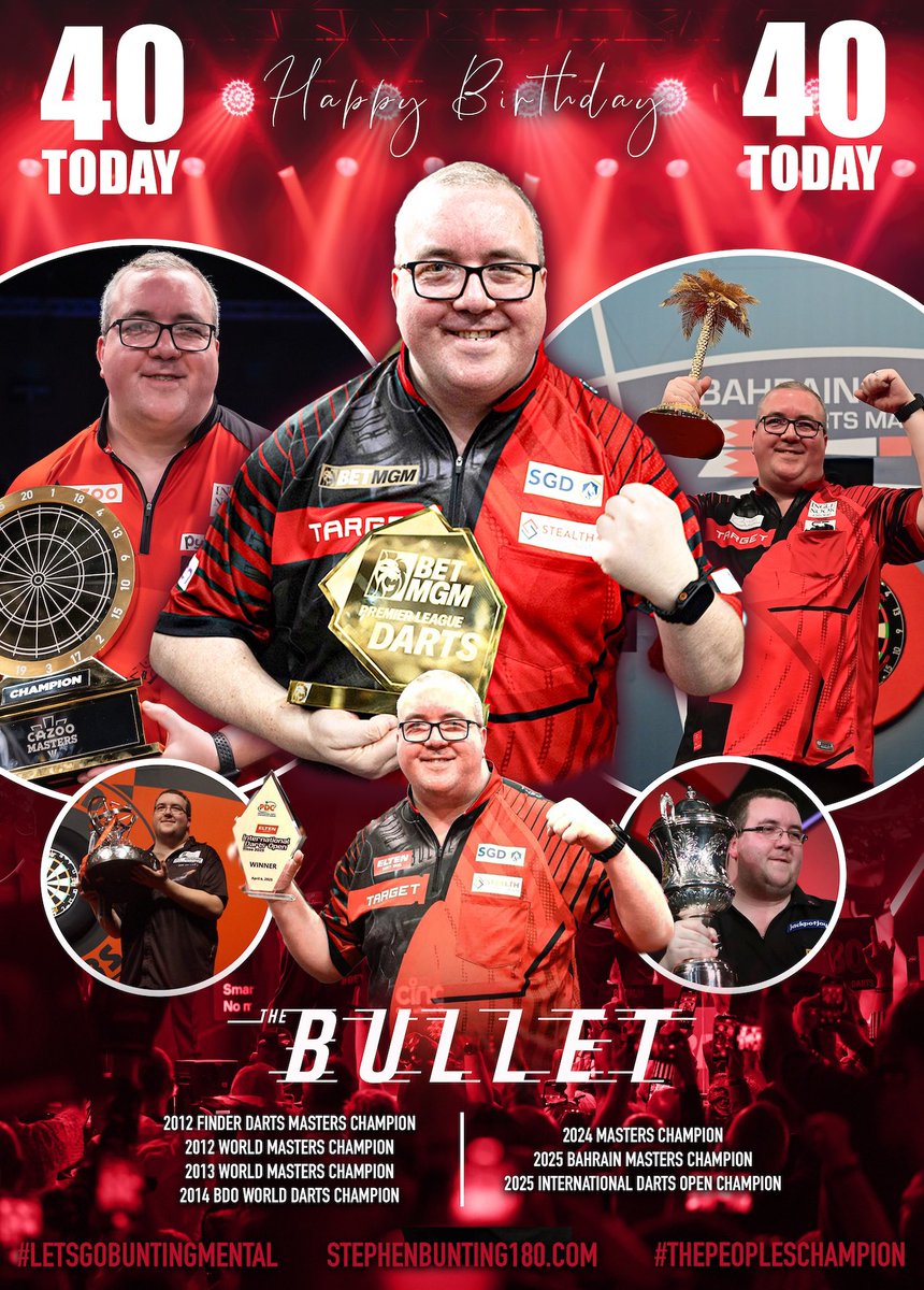 🥳 Happy Birthday <a href="/sbunting180/">Stephen Bunting</a> 🎂

Wishing one of the nicest and genuine guys you’ll ever wish to meet a very happy 40th birthday.

#ThePeoplesChampion