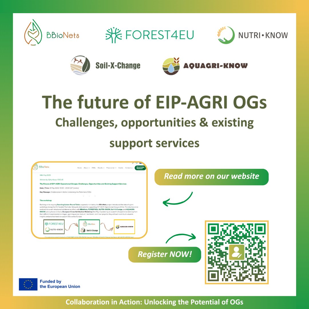 bbionets_eu's tweet photo. 🚨 Coming This May: European Workshop on EIP-AGRI #OperationalGroups! 🚨
Join our virtual #workshop where we will explore #Challenges, #Opportunities &amp; #SupportServices for #OGs!
📝 Register now: https://t.co/nXO6rg8urt
🔍 More info: https://t.co/Kq0b3UVxnh https://t.co/LaeXGCobvn