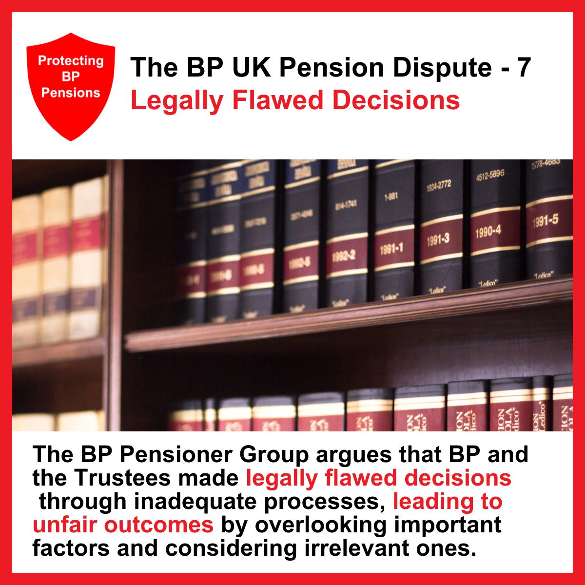 The Facts of the BP UK Pension Dispute – Part 7
The BP Pensioner Group believes that <a href="/bp_plc/">bp</a>  and the BP Pension Fund Trustees made legally flawed decisions regarding discretionary pension increases.  Key factors were ignored, and irrelevant considerations influenced the outcome.