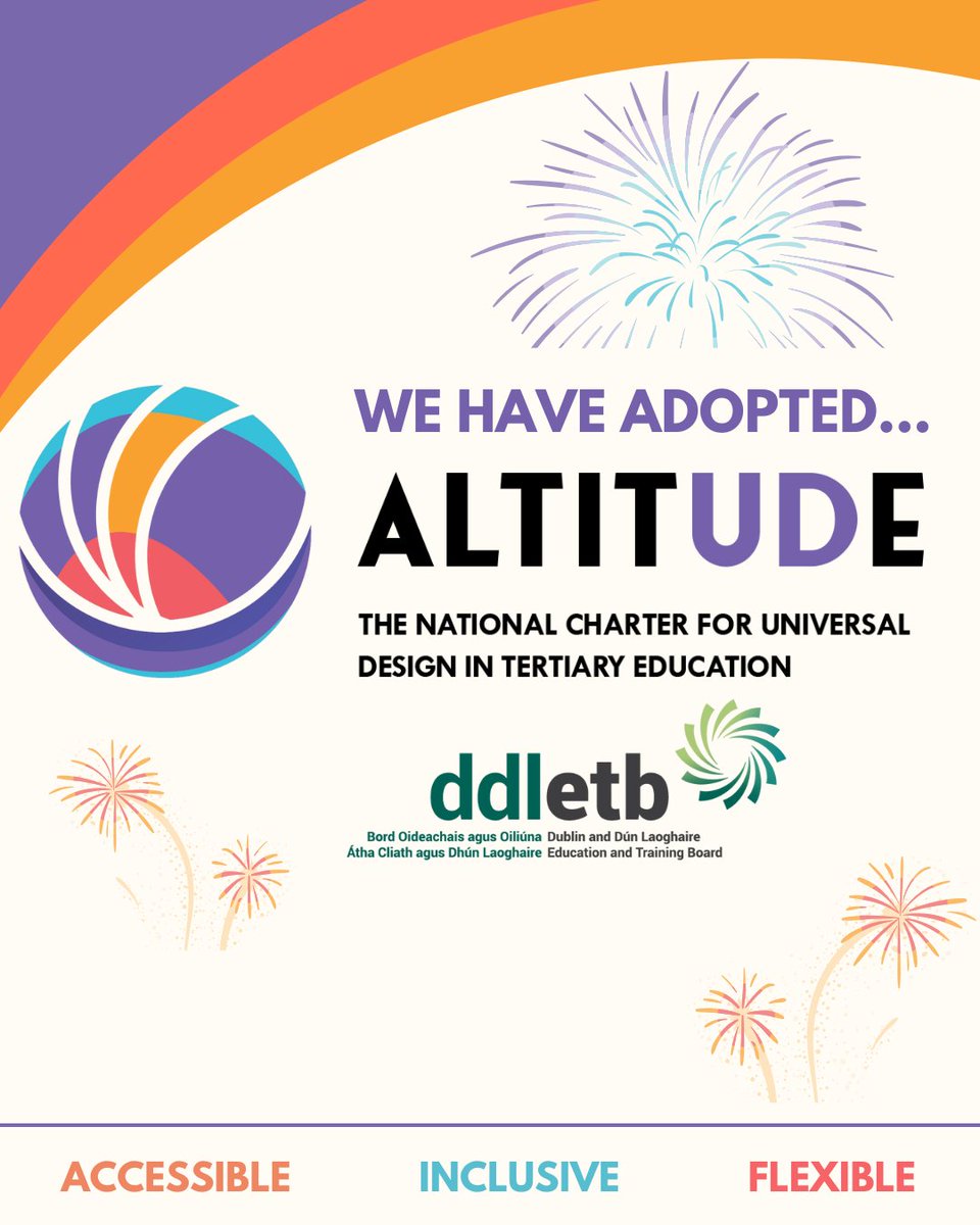 ddletb's tweet photo. Today, DDLETB are delighted to declare our support for &amp; adoption of ALTITUDE – the National Charter for Universal Design (UD) in Tertiary Ed – &amp; join the national call for institutions &amp; agencies to work towards a more universally designed tertiary ed system.

@aheadireland https://t.co/JdgAqj4mO0