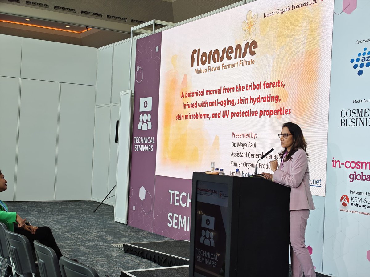 KumarOrganic's tweet photo. ๐At #inCosmeticsGlobal2025, Dr. Maya Paul introduced FloraSense โ a Mahua flower ferment filtrate with game-changing potential in skincare ๐ธ๐ฌ
Tradition + Biotech = Future of Beauty ๐ฟ
#FloraSense #Mahua #BotanicalScience #SkincareTech #Kopl #Ingredients #ActiveIngredients https://t.co/9IoK6tf5S5