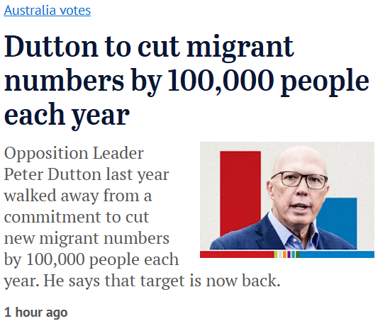 MichaelPascoe01's tweet photo. Oh desperate Dutton...had a target, dumped the target, voted against restricting students, down in polls, now wants to restrict students, resurrects target but no idea of how to achieve it, who to block - simply NFI and it shows. https://t.co/ynqUlsg8Sb