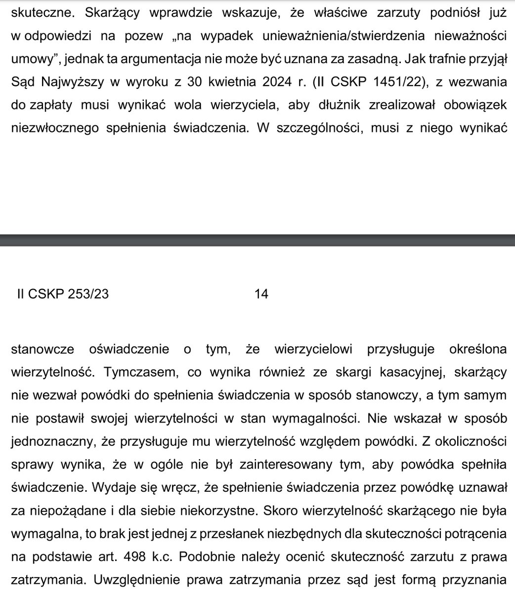 adamowicz009's tweet photo. @TCierpliwy @niefrankowski Wątpliwe jest także czy wezwanie banku było skuteczne vide SN II CSKP 1451/22 i II CSKP 253/23. https://t.co/040ieuNg7b