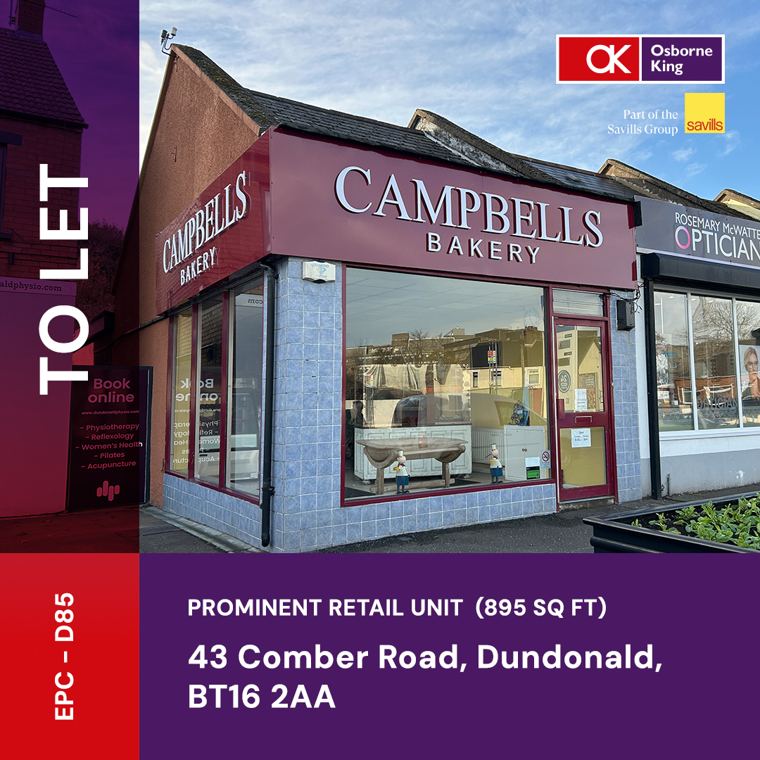 #ToLet – 43 Comber Road, #Dundonald. Prominent single storey #retail unit with return frontage and extended to the rear. Located in a busy neighbourhood retail scheme in east Belfast.
osborneking.com/properties/43-…
#Savills