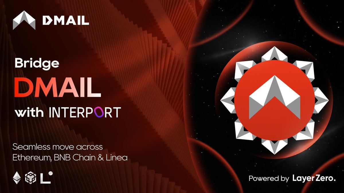 GoldieSlay72777's tweet photo. Dmail is now live on Interport!
Effortlessly bridge $DMAIL across Ethereum, BNB Chain, and Linea, powered by @layerzero_core's #OFT standard via @InterportFi.
Multichain messaging just got faster, smoother, and more secure.
The future of communication is here.
#DMAIL #Interport https://t.co/Pp4O0NS6kA