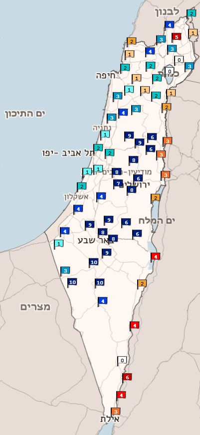 נדנדת הטמפרטורות נמשכת- הטמפרטורות הבוקר נמוכות משמעותית לעומת אתמול בעיקר בהרים ובפנים הארץ. בימים הקרובים תחול התקררות נוספת ויהיה קר מהרגיל עם סיכוי לגשמים קלים. שיא הגשם בין שישי בלילה לשבת בבוקר.
במפה ההפרש לעומת אתמול בבוקר
