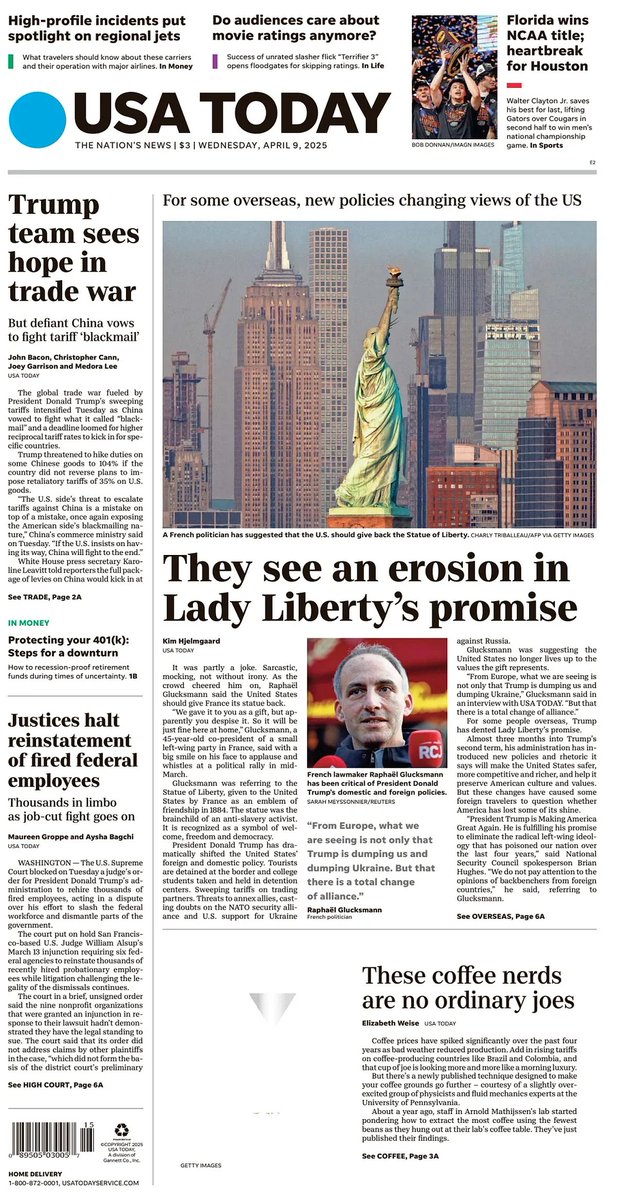 🇺🇸 They See An Erosion In Lady Liberty's Promise

▫'Dark undertone': For some overseas, new policies are changing how they view the U.S.
▫<a href="/khjelmgaard/">Kim Hjelmgaard</a>
▫is.gd/Uw6Vq8

#frontpagestoday #USA <a href="/USATODAY/">USA TODAY</a> 🇺🇸