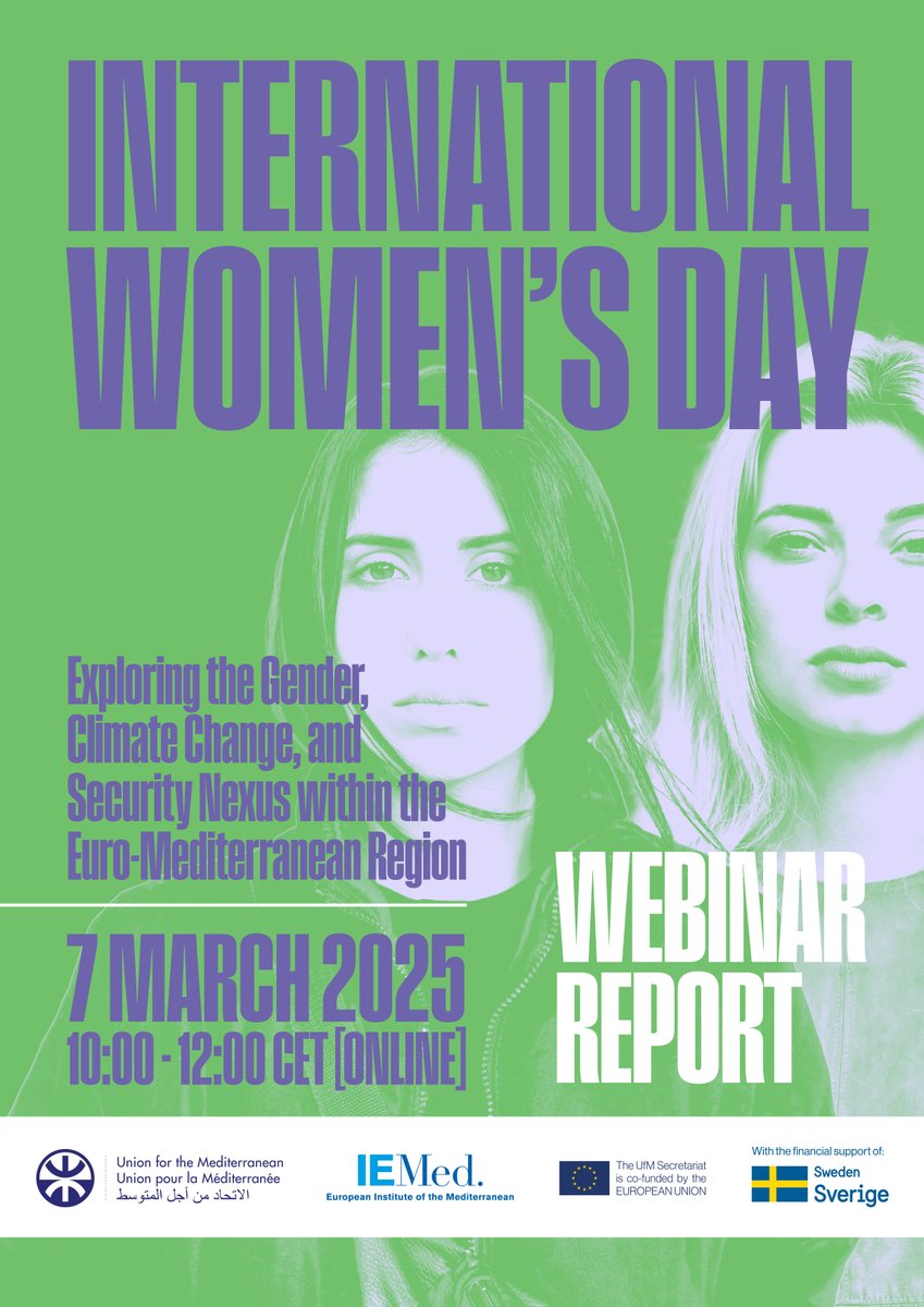 IEMed_'s tweet photo. Gender-responsive climate and security policies should be strengthened to integrate women in climate governance.
Glad to share analyses and up to 10 recommendations emerging from the @UfMSecretariat /@IEMed_ International Women’s Day 2025 webinar.
#MedWE
https://t.co/ZQw2RPLSjk https://t.co/Ol8Extcoxh