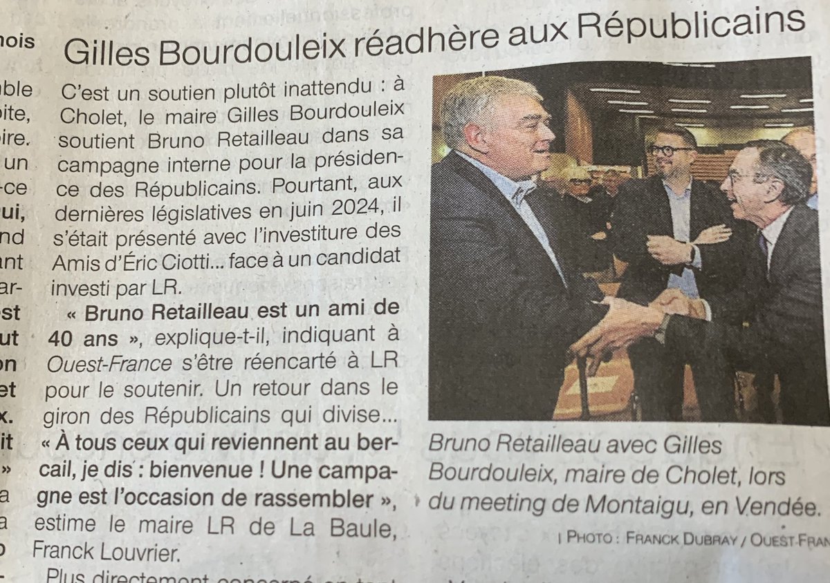 Merci à <a href="/franck_louvrier/">Franck LOUVRIER</a>  pour son message de bienvenue à <a href="/lesRepublicains/">les Républicains</a> . Je salue son ouverture d'esprit. 
Nous gagnerons ensemble pour <a href="/BrunoRetailleau/">Bruno Retailleau</a> ! <a href="/OuestFrance/">Ouest-France</a>