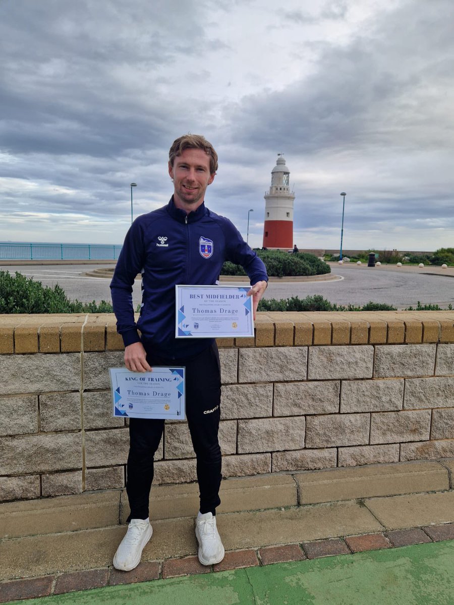 Thomas Drage - Best Midfielder &amp; King of Training 💪 

We had our end of season awards prior to the last game of the season. Despite a tough campaign it’s worth looking at the individuals who showed resilience, commitment, and quality on the pitch.

#EuropaPointFC 🔵⚪️