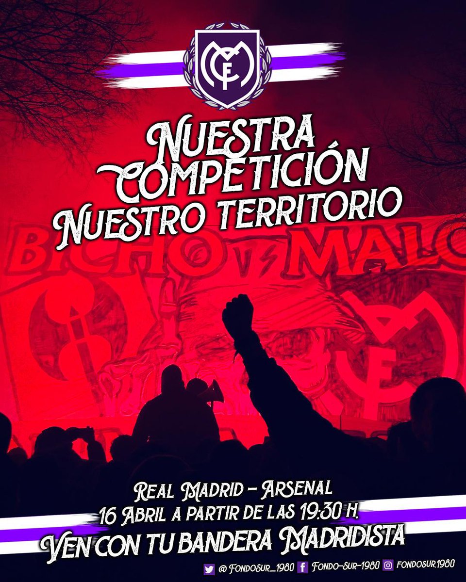 FondoSur_1980's tweet image. Los que nunca fallamos… 16 de abril a partir de las 19:30h ¡¡VEN CON TU BANDERA MADRIDISTA!! #RealMadridVsArsenal #UCL #HalaMadrid