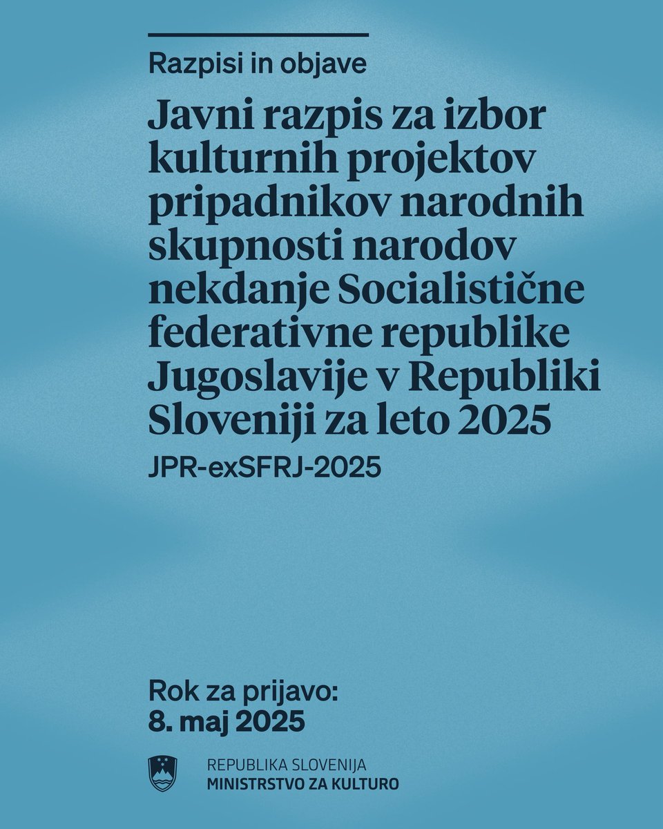 Dan pred 35. obletnico prvih demokratičnih volitev v Sloveniji 🇸🇮 je Ministrstvo za kulturo (<a href="/mk_gov_si/">Ministrstvo za kulturo</a>), ki ga vodi <a href="/AstaVrecko/">Asta Vrečko</a> iz <a href="/strankalevica/">Levica</a>, objavilo javni razpis za izbor kulturnih projektov pripadnikov narodnih skupnosti narodov nekdanje Socialistične federativne