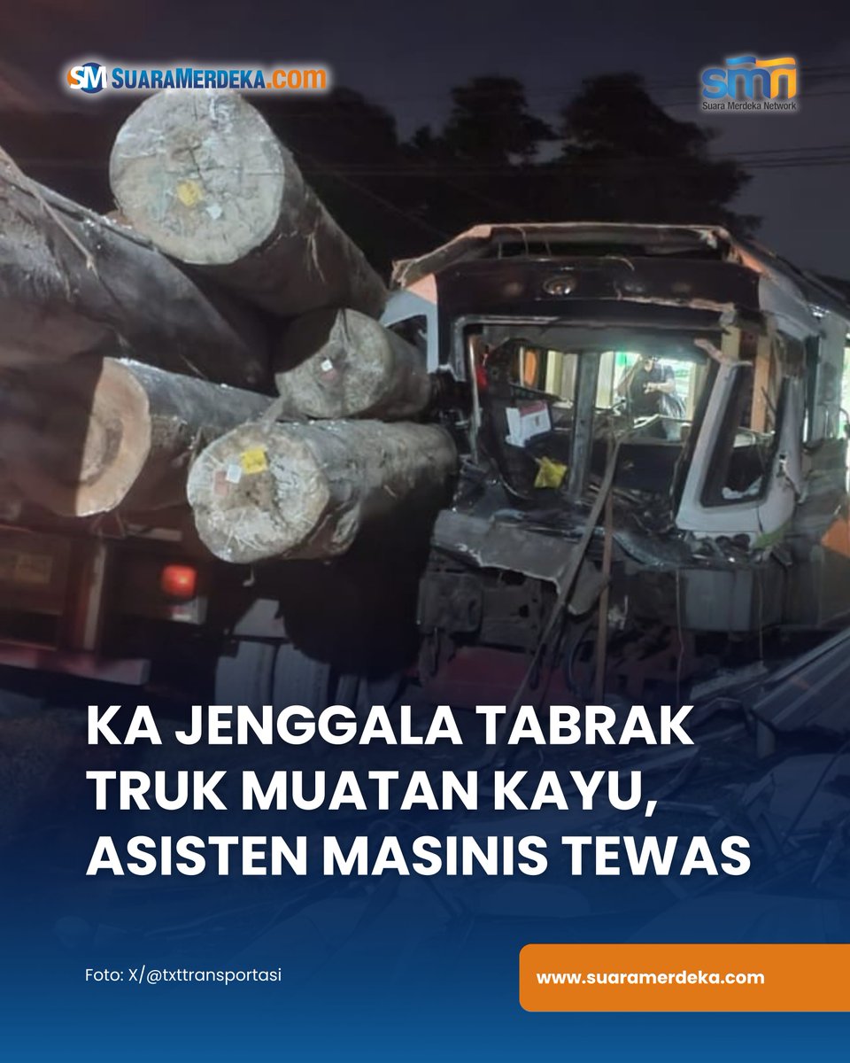 suaramerdeka's tweet photo. KA Jenggala relasi Indro – Sidoarjo mengalami kecelakaan setelah tertemper truk muatan kayu pada Selasa (8/4) pukul 18.35 WIB.
https://t.co/kssWF5a3Go
#suaramerdeka #suaramerdekacom #suaramerdekanetwork #gresik #kajenggala #keretaapi #truk #kecelakaan #commuterline https://t.co/gYVWbPZmrA