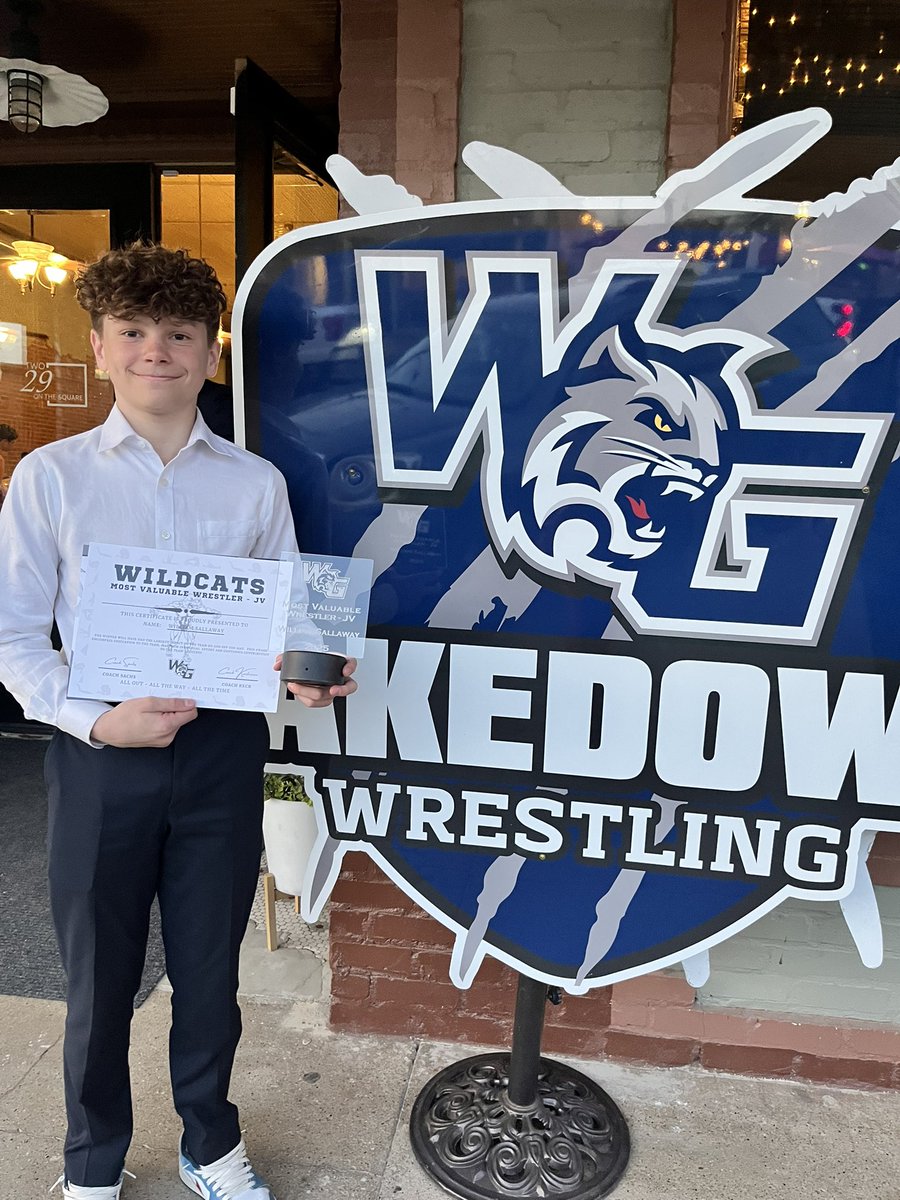 CheriseSallaway's tweet photo. JV Most Valuable Wrestler and JV undefeated district champ! William’s freshman season did not disappoint! Big thanks to his awesome coaches, Coach Keck and Coach Sachs. @WGHS_Wrestling is The Standard! https://t.co/b0p2BJDROD