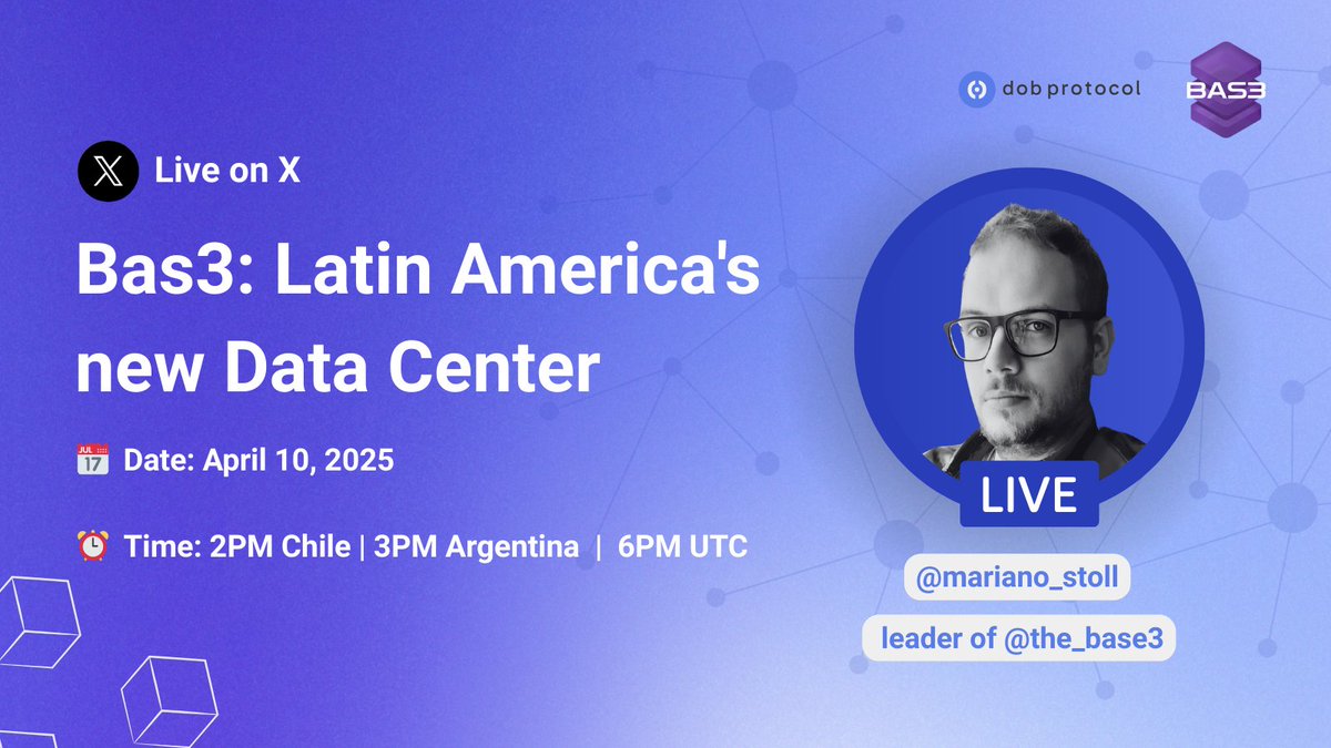🎙️ Join DobProtocol XSpace: BAS3 - Latin America's Data Center Revolution 🌎🚀

Don’t miss this exclusive conversation with <a href="/dobprotocol/">Dobprotocol</a> and Mariano Stoll (<a href="/mariano_stoll/">Mariano Stoll</a> ) — leader of <a href="/the_base3/">The base 3</a>, ICP Hub Argentina, and Inside Dark Studio (<a href="/idarkstudio/">Inside Dark Studio</a> ) — as we dive into the