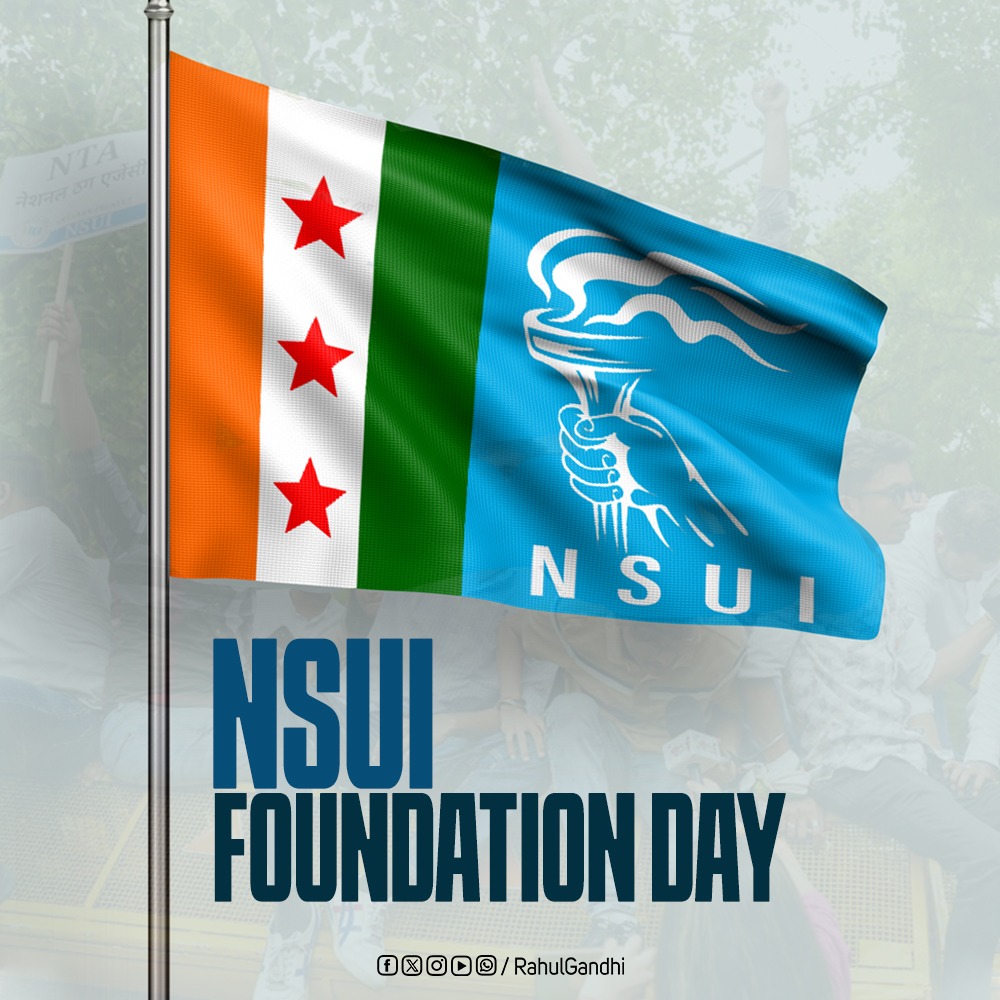 Warm wishes to all members of the NSUI family on the occasion of its 55th Foundation Day!

For over five decades, NSUI has stood as an unwavering voice for students - championing their rights, empowering youth, and driving positive change across campuses and communities.

As we