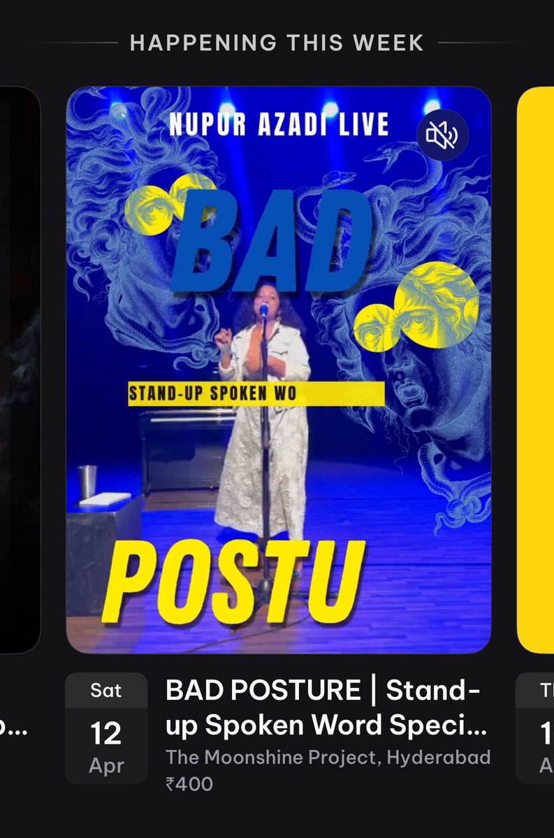 My first stand up spoken word set goes live in #Hyderabad 

Check out BAD POSTURE | Stand-up Spoken Word Special | Nupur Azadi Live on District!
link.district.in/DSTRKT/1n63pqx7