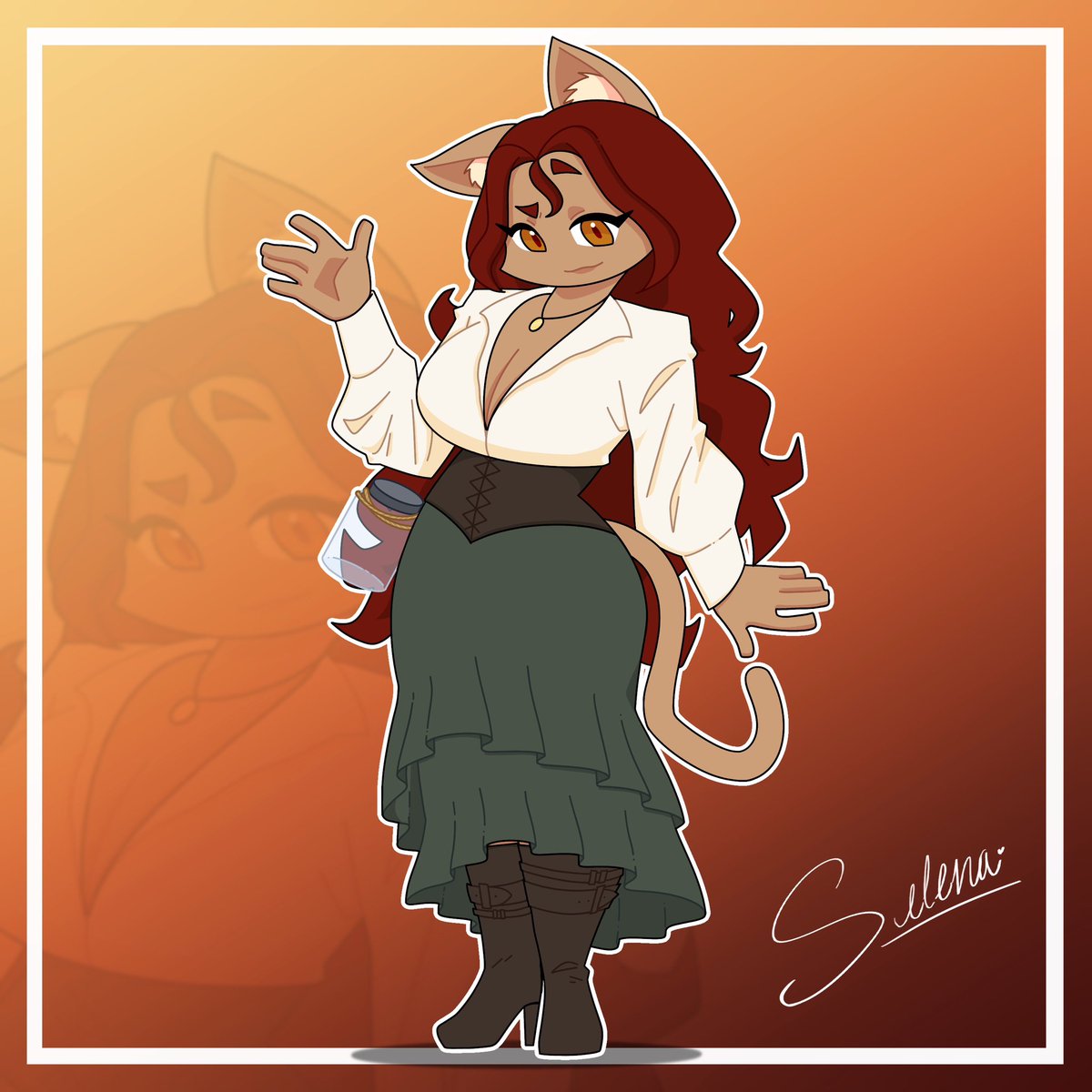 One of my #dnd characters named Selena and will be making more art of her ^^🧡 if there is any questions about her feel free to ask #DnD #dndart #DnDcharacter #dndartist #dndoc #tabaxi