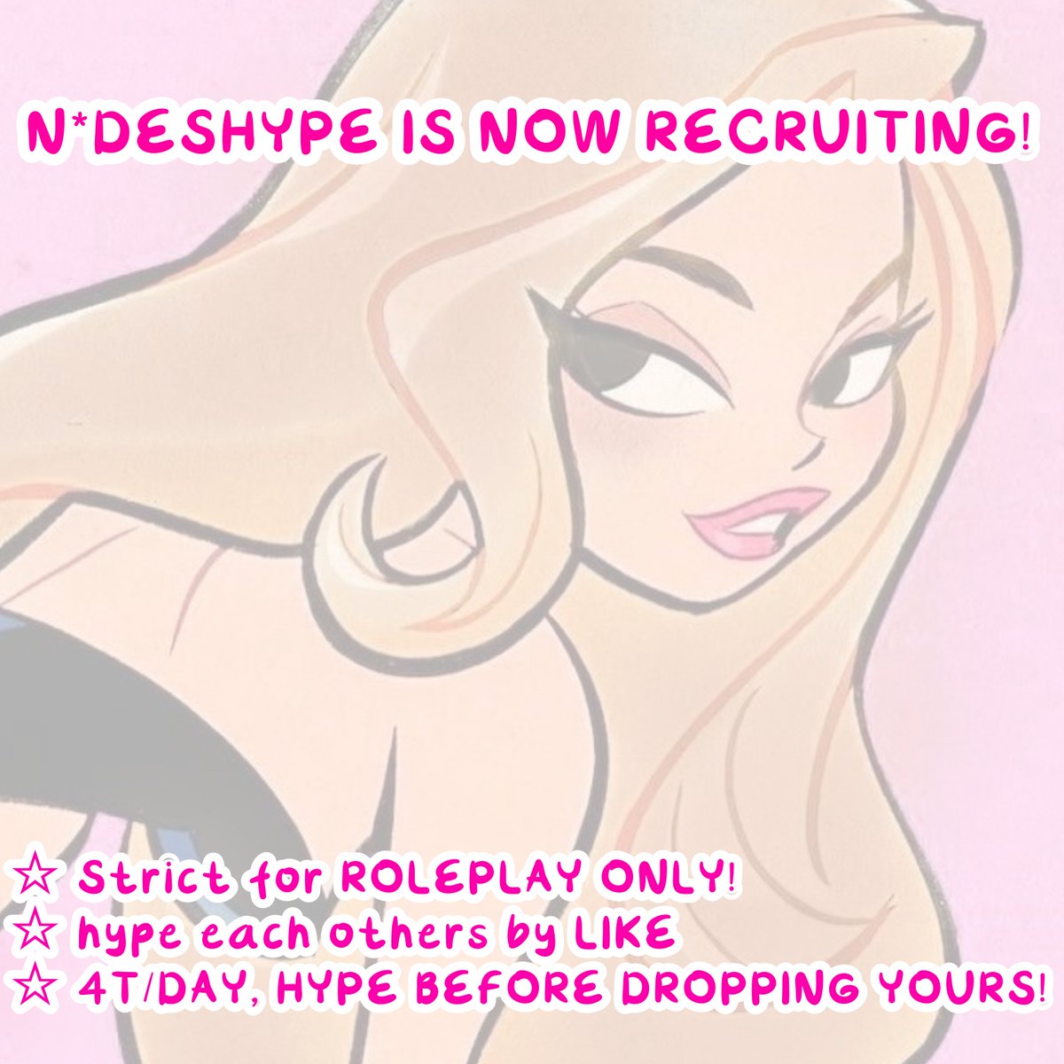 N_DESHYPE's tweet photo. N*DESHYPE IS NOW OPEN!

☆ ALL TYPES OF RPs ARE WELCOME
☆ MUST HYPE ALL TWEETS BEFORE SENDING YOURS

☆ RETWEET THIS TWEET &amp; REPLY YOUR @, TAG YOUR 5 FRIENDS TO BE ADDED!
☆ MUST FOLLOW > @N_DESHYPE https://t.co/JOz1fl40d7