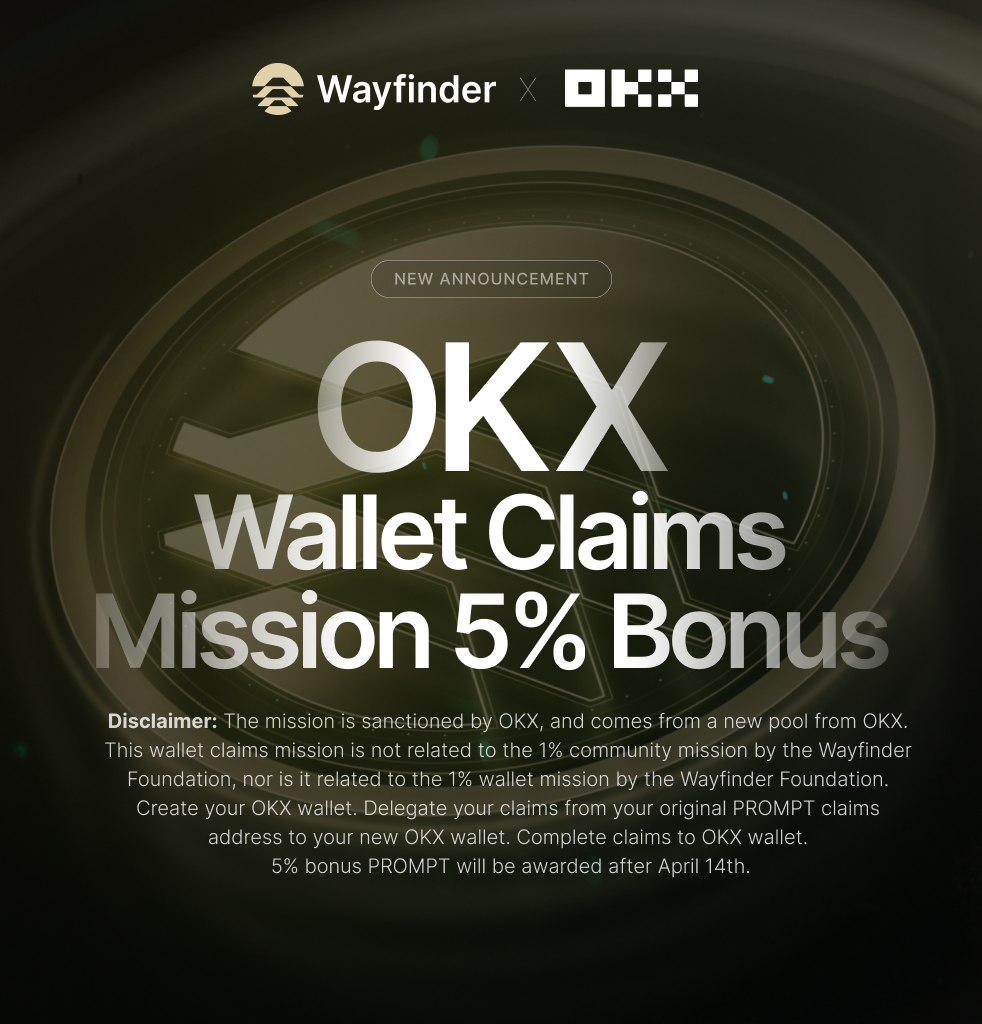 AIWayfinder's tweet image. Announcing the 1st $PROMPT Mission with OKX.
Claim your PROMPT rewards using OKX Web3 Wallet and earn an extra 5% PROMPT on your claims.

Follow the steps 
👇