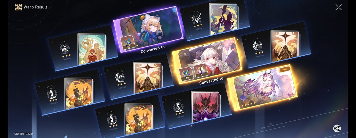 Rakuitan's tweet photo. Rice Rice baby!

Holy fudge, 80 rolls in total.. 
I almost died at Clara.. then at 80 she came!
Told you better luck off stream ><;;;

Thankyou hoyolords .. my luck slightly turning around after such bad statistics for my account.

#HonkaiStarRail https://t.co/xqNYCWokaU