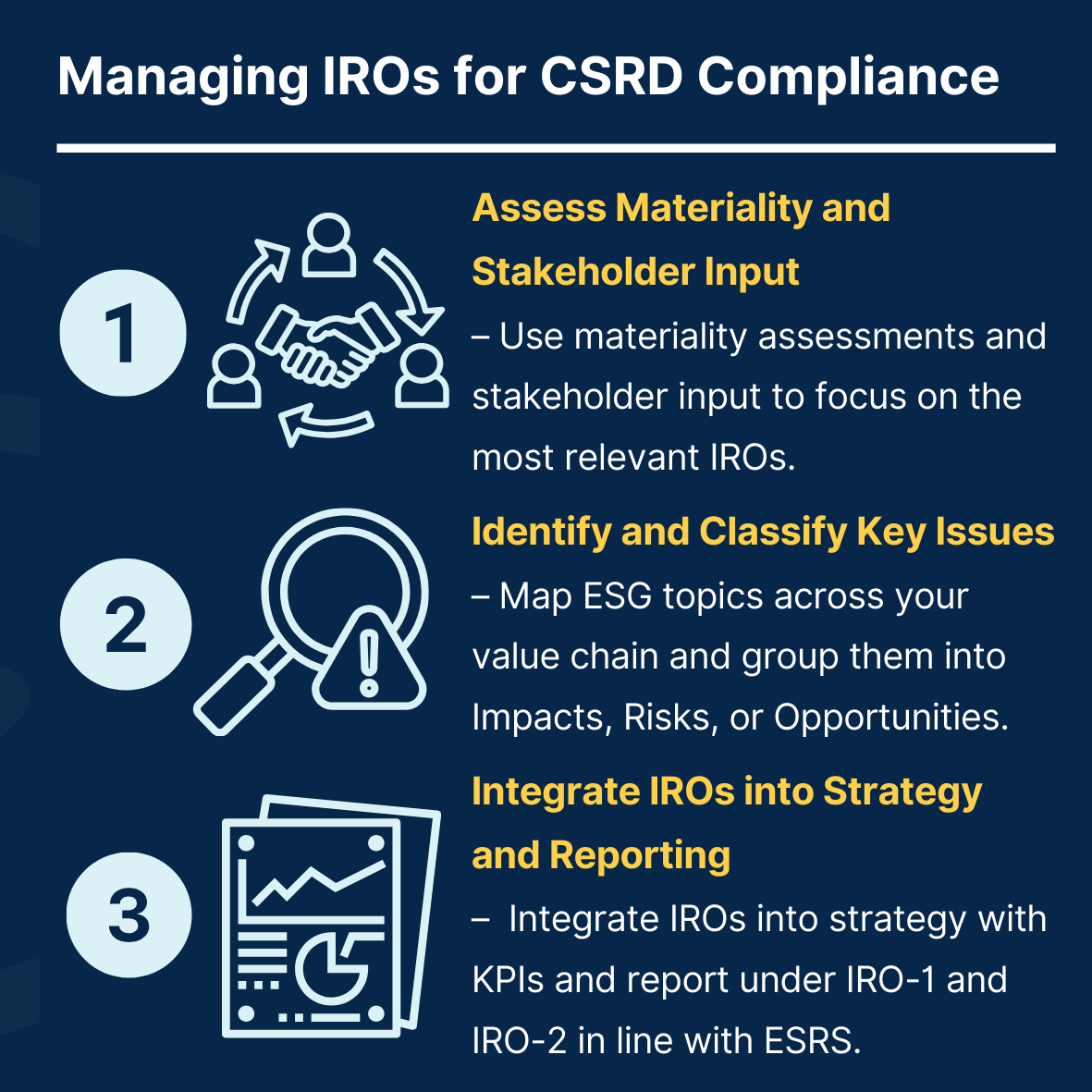 seneca_esg's tweet photo. 🔍 IRO (Impacts, Risks & Opportunities) is at the heart of CSRD compliance—helping companies assess their ESG footprint from both impact and financial lenses.

✔ Identify what matters
✔ Align with double materiality
✔ Integrate into strategy

Build resilience, meet standards, and drive sustainable success.

🔗Learn more: https://t.co/VlDIvsIw1F 

#ESG #Sustainability #CSRD #SenecaESG