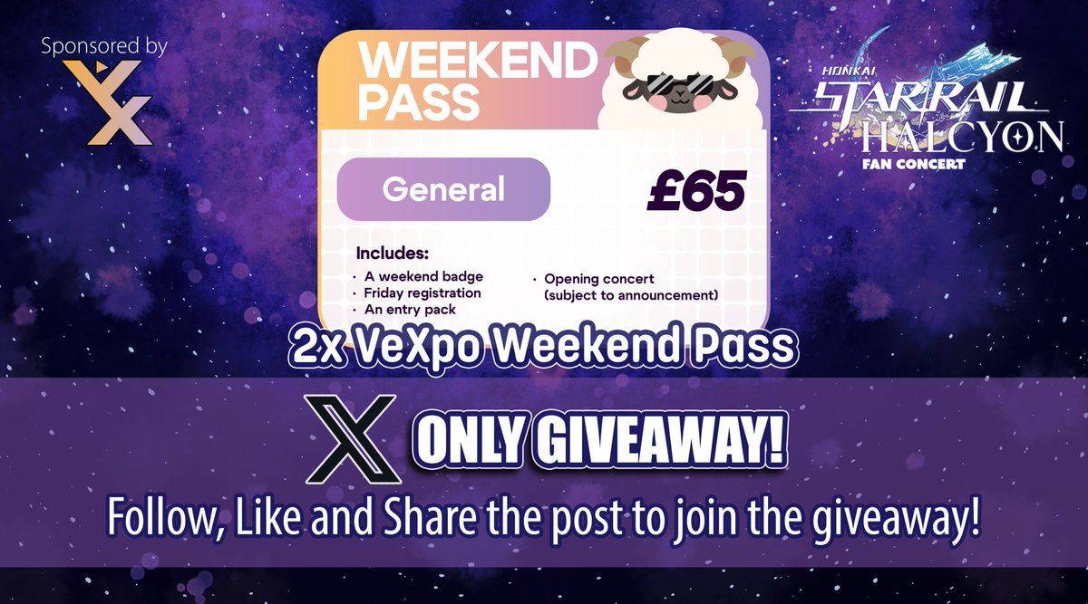 TobaFuyumi's tweet photo. 🚨VeXpo Tickets Giveaway🚨
Join us for the Honkai: Star Rail - Halcyon Fan Concert 📅Saturday April 12th
🕕8 pm CET, 2 pm EST 
🔴https://t.co/sivTzPwbNq

How to enter: 
✅Follow this channel 
✅Like & Share
Winners will get picked after the concert! Good luck!

A big shoutout to our sponsor @Vtuber_Expo for sponsoring the weekend pass! Please check out their website: https://t.co/Ixwc3iTgU4