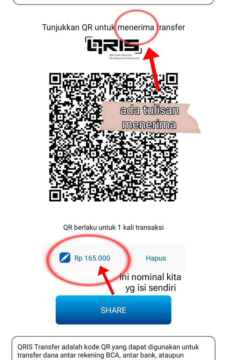 urswiliy's tweet photo. Kiri qr tf (kalo kamu scan duit kamu bisa kesedot krn qr ini buat tf ke org yg scan qr nya)
Itu yg "penipu" kirim ke aku, katanya contoh qr nya yg kaya gitu biar dia bisa payment
Kanan qr nerima. Klo utk nerima tf an biasanya kita masukin dulu nominal brp yg mau diterima https://t.co/ComYp5aARx