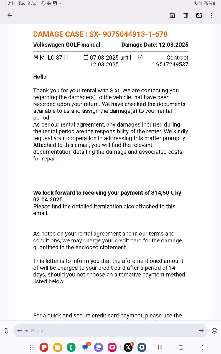 DiputheDK's tweet photo. @SixtDE  Trying to charge €814 for a superficial scratch on a rim when the original part only costs €220! The rental was insured for  €1100. This isn’t the first time they’ve been caught looting their customers. Shameful practices! 😡 #sixtDE #SIXT #sixtcarental #sixtscam https://t.co/6Bzada74ay