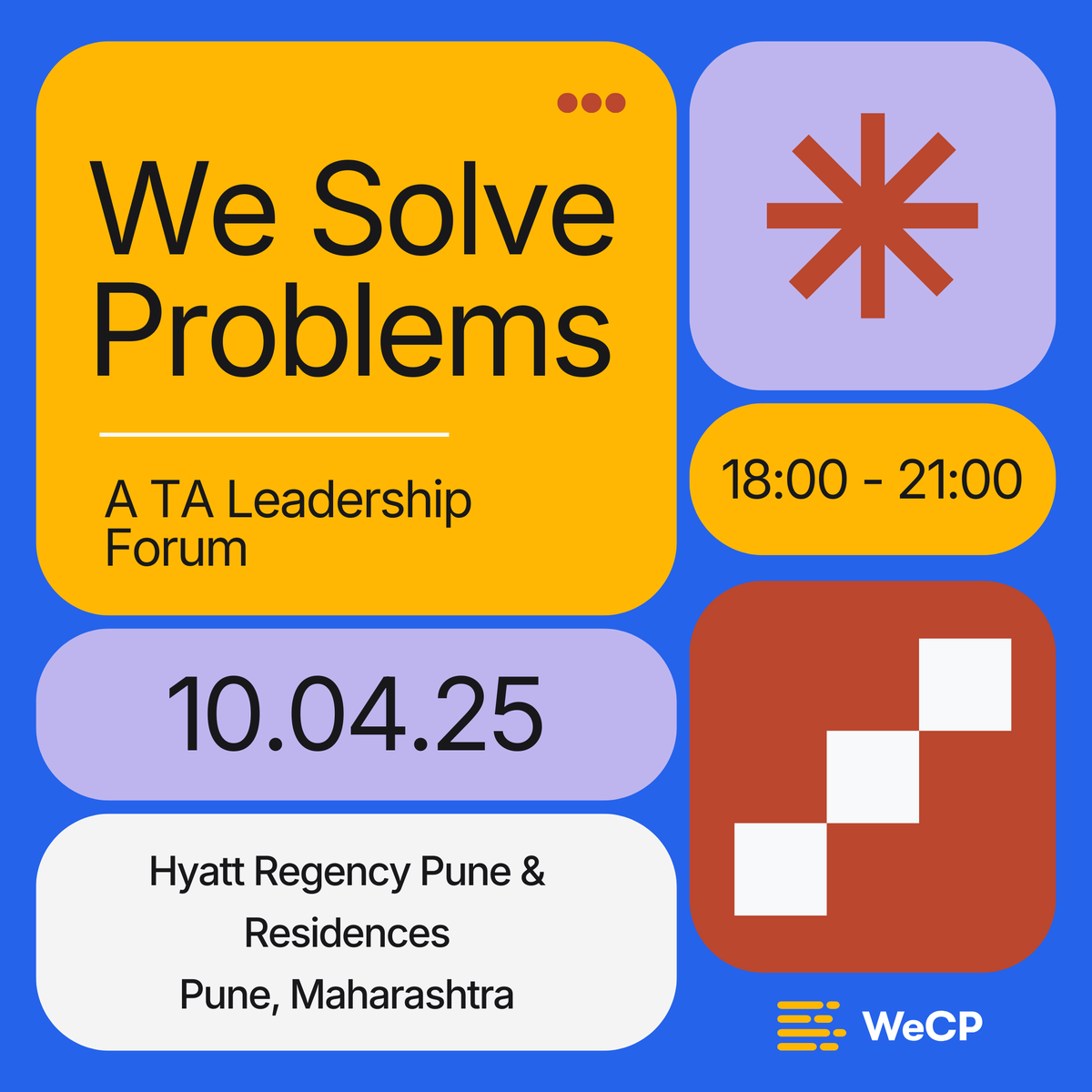 wcreateproblems's tweet image. We&apos;re excited for tomorrow! Are you??  🎉🎈

Find team WeCP and Recruiting ADDA at #WeSolveProblems , Pune on Thursday.

An evening of problem-solving, inspiration, dinner, drinks and maja 🥂

#event