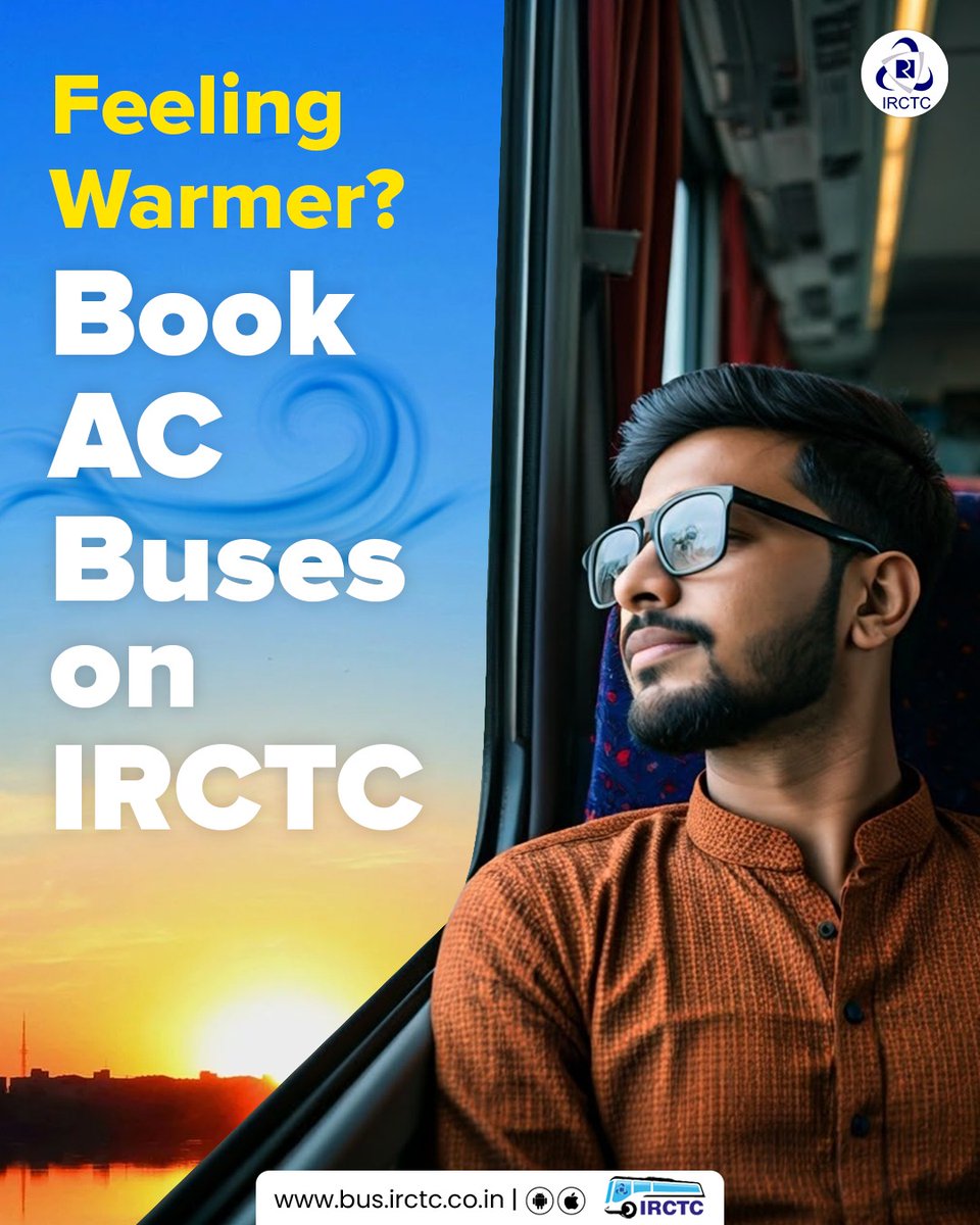 IRCTCofficial's tweet photo. Travel in comfort this summer with AC buses from IRCTC.

Book now at https://t.co/zptKFg2BhC 

#Summer #TravelWithIRCTC #IRCTCWay #IRCTCBus https://t.co/tjXPiIUW0H