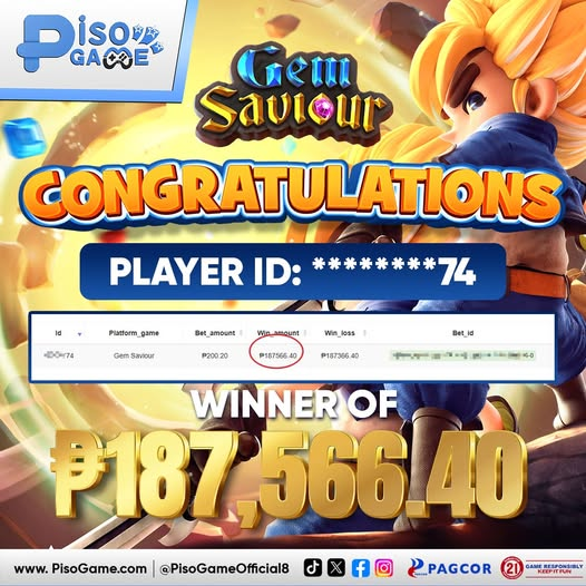 piso_game's tweet photo. 📷📷 GEM SAVIOUR WINNER ALERT! 📷📷
📷 **Congratulations, Player ID: ******74 📷
Panalo ka ng ₱187,566.40 sa Gem Saviour! 📷📷
Solid ang tapang mo, hero — talagang ikaw ang tunay na Tagapagligtas ng Kayamanan! 📷📷
Gusto mo rin bang maging next big winner?
📷 Play now sa 📷 https://t.co/J69PcfDoM7
📷 Follow: 📷 @PisoGameOfficial8 para sa more updates, tips, at pa-giveaways! 📷
#GemSaviour #BigWinner #PisoGame #JackpotHero #SpinToWin #Congratulations