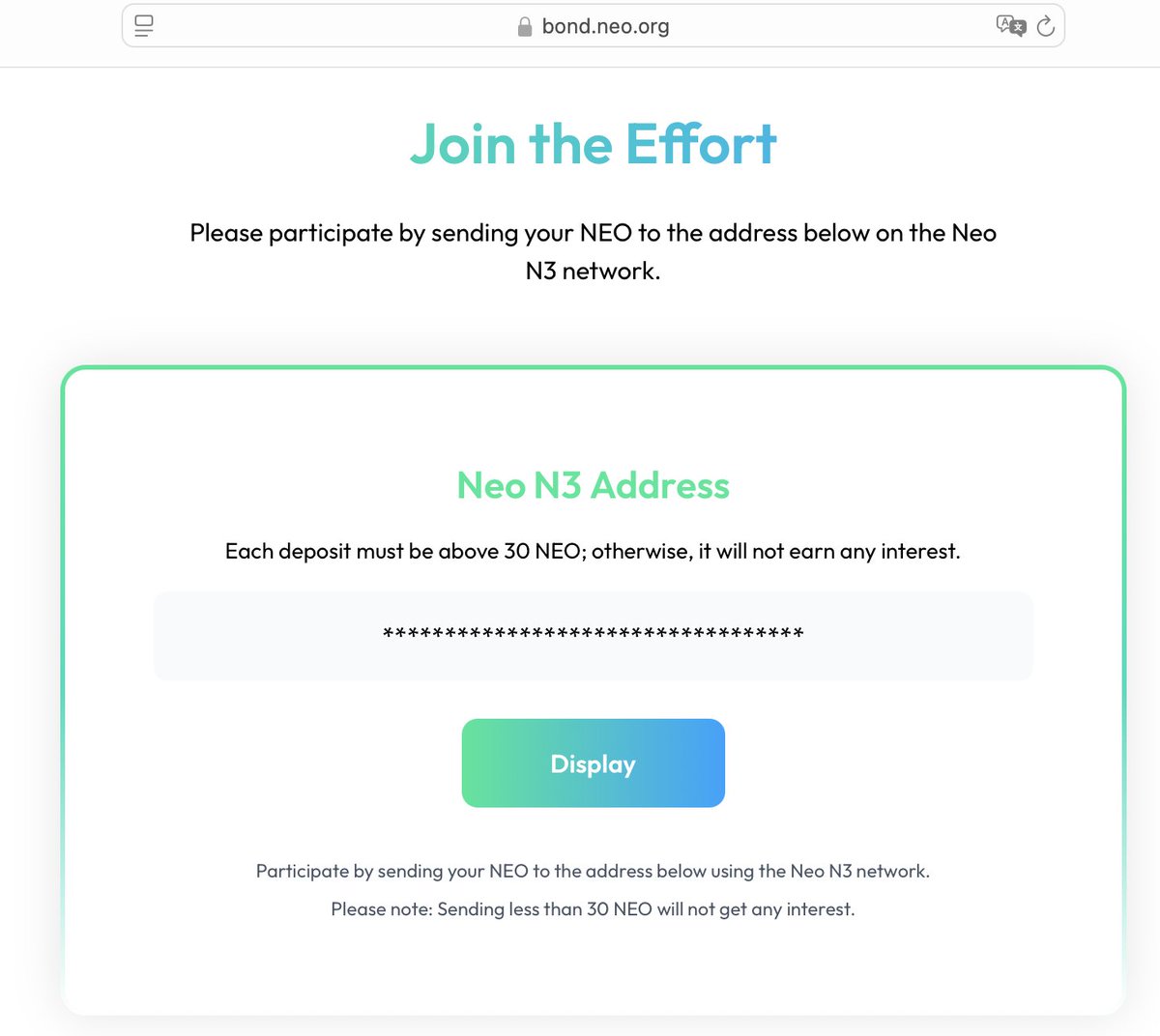Just found a Neo Bond Investment Calculator:
enclavewallet.com/account/NfM3NJ….

However, stay SAFU out there - never fully trust unofficial links, addresses or tools. 

Always refer to the official site if you like to participate: bond.neo.org.