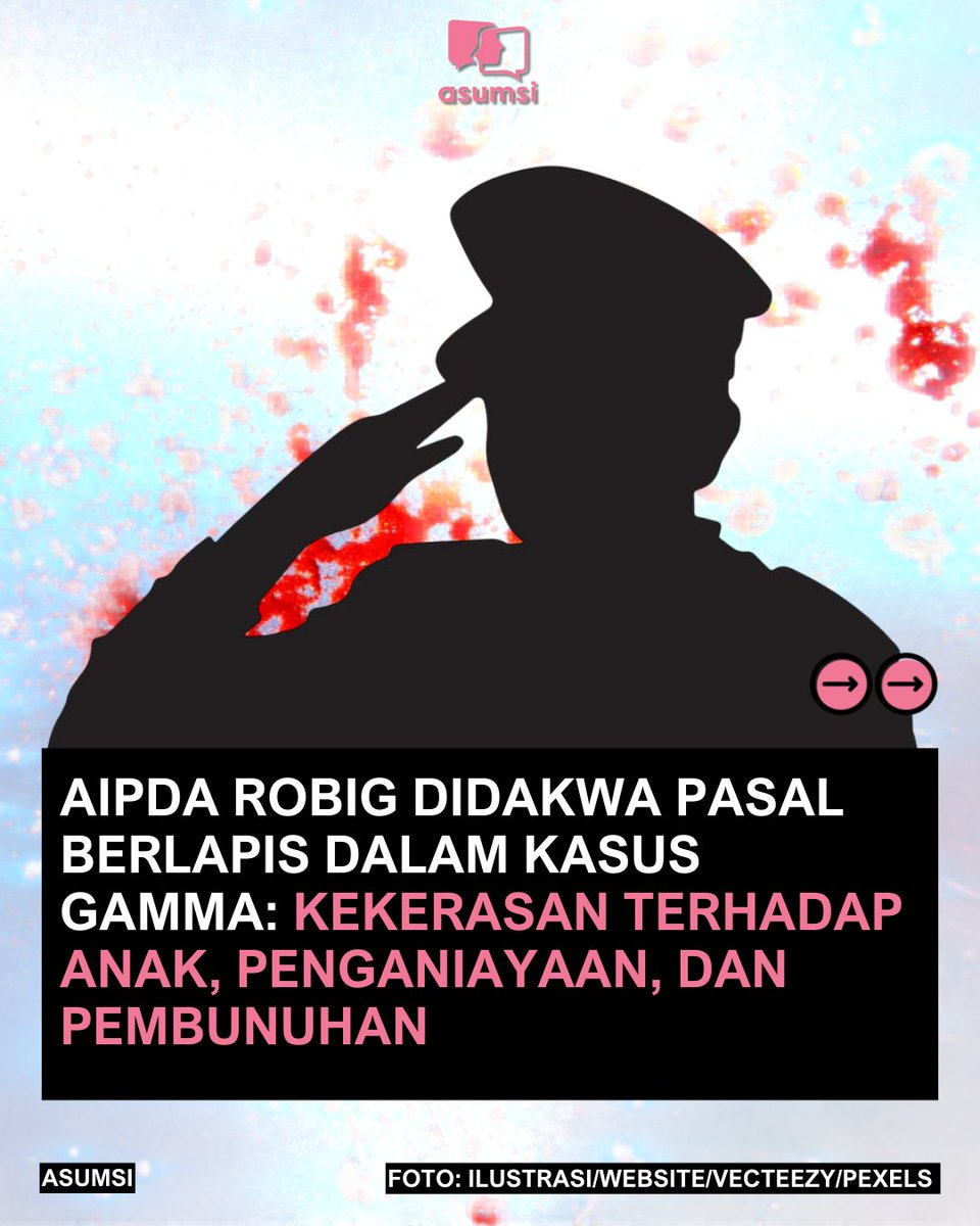 asumsico's tweet photo. Aipda Robig pelaku pembunuhan Gamma, siswa SMK di Semarang,  menjalani sidang perdananya pada Selasa (8/4/2025) di Pengadilan Negeri Semarang. Robig dituntut pasal berlapis oleh jaksa terkait kekerasan terhadap anak, penganiayaan, dan pembunuhan. https://t.co/BktHawLWw5