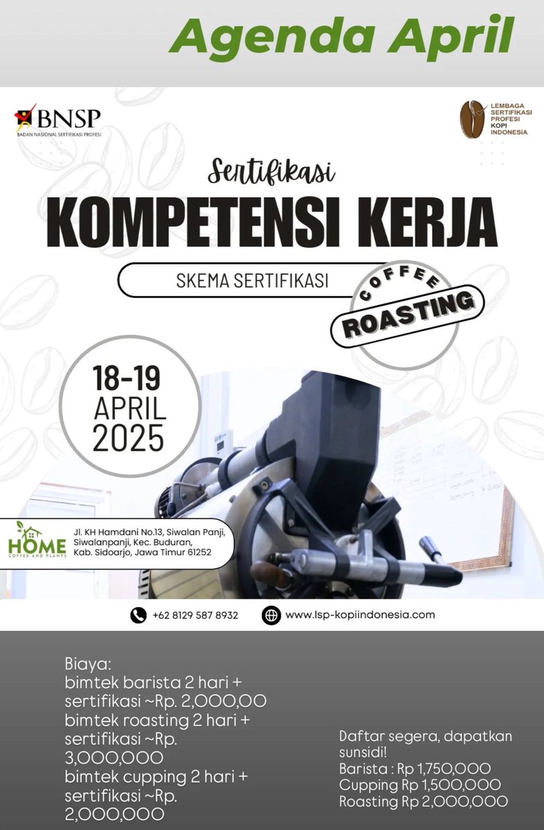 alhhakim_'s tweet photo. Bantu share ke temen” kamu!!!
Sertifikasi kompetensi kerja mulai dari cupping, roasting dan barista. Yuk manfaatkan untuk tingkatkan kompetensi kerja mu https://t.co/p3Nl6z1vwp
