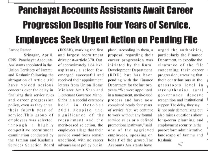 nikhilkharka's tweet photo. Panchayat Accounts Assistants were selected purely on basis of JKSSB Merit under the first major recruitment after Article 370 abrogation.Still after 4 yrs of hard work, no career progression is there#JusticeForPAAs
@OfficeOfLGJandK @AmitShah @OmarAbdullah . Pls intervene sir🙏 https://t.co/rTiObzJrFW