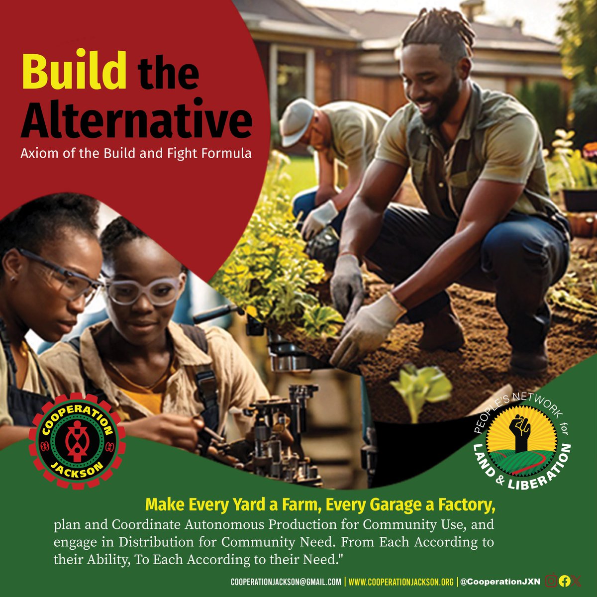 CooperationJXN's tweet photo. Build the Alternative: Make Every Yard a Farm, Every Garage a Factory, Plan and Coordinate Autonomous Production for Community Use, and engage in Distribution for Community Need. From Each According to their Ability, To Each According to their Need. #BuildAndFight https://t.co/nWdZGDqDV5