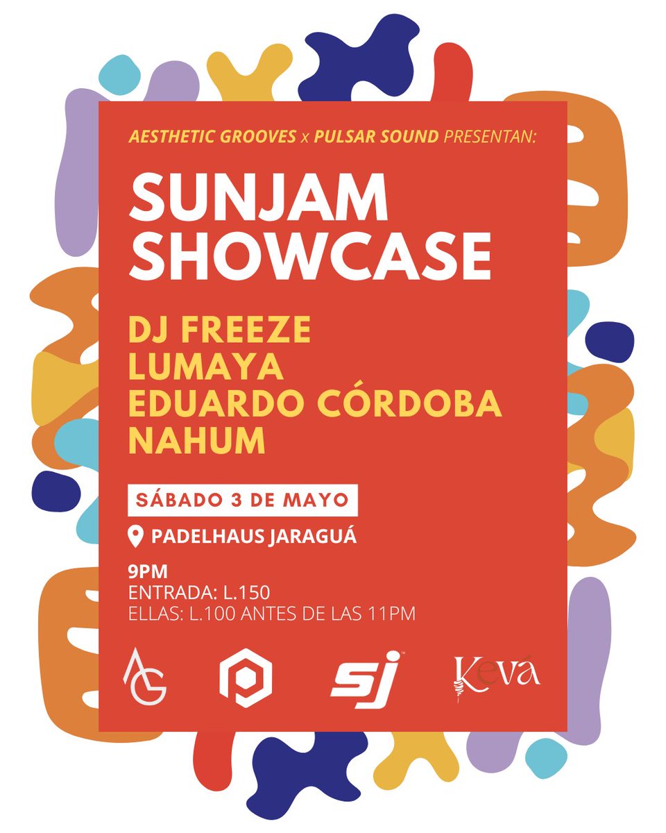 pulsarsound's tweet photo. San Pedro Sula, estamos felices por anunciar esta fecha: Aesthetic Grooves x Pulsar Sound presentan SUNJAM SHOWCASE. 

Selectores → DJ Freeze, Lumaya, Eduardo Córdoba, Nahum.

Sábado 3 de mayo, en Padelhaus Jaraguá. 
Hora de inicio: 9PM. https://t.co/tNqA6rGgMQ