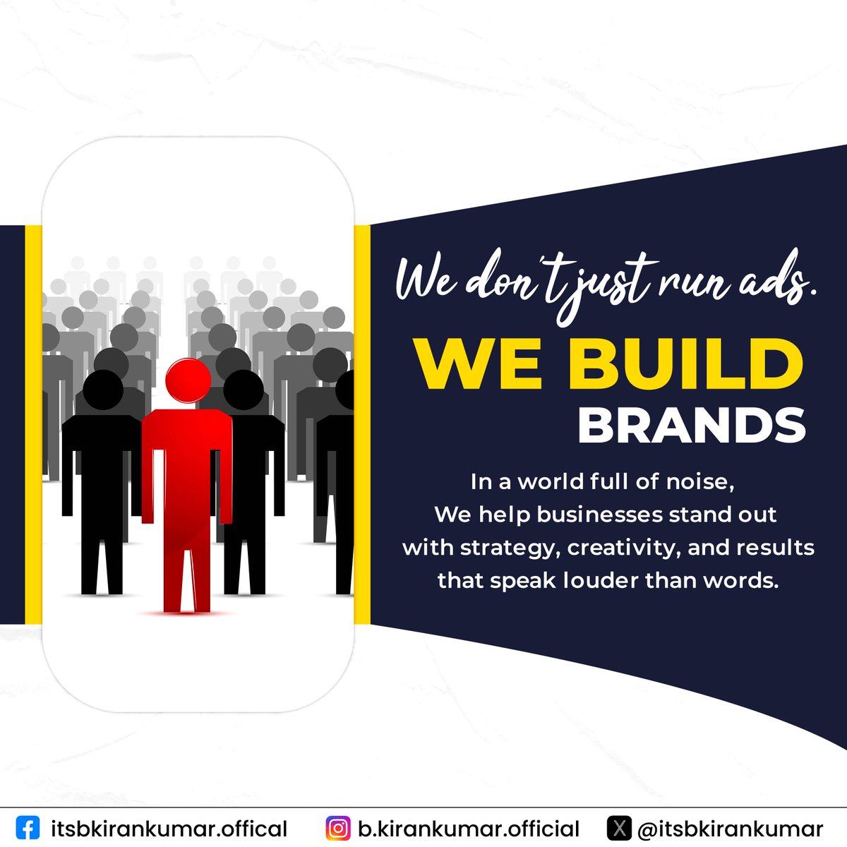 itsbkirankumar's tweet photo. We don’t just run ads. We build brands. 
#BrandBuilding #DigitalMarketing #Advertising #MarketingStrategy #BrandDevelopment #CreativeMarketing #BusinessGrowth #MarketingSolutions #BrandIdentity #AdvertisingAgency #MarketingExperts #ResultsDriven #BusinessImpact #BrandSuccess https://t.co/ITRpTw8AIA