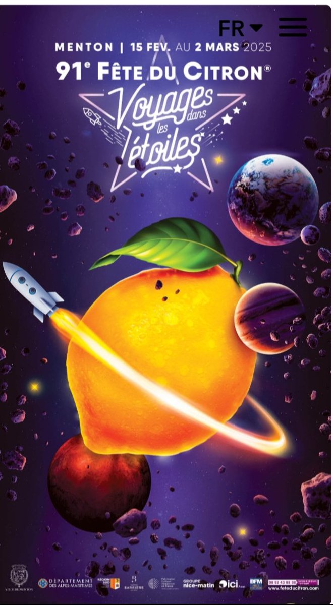 tanvyee's tweet image. La 91e Fête du Citron à Menton revient du 15 février au 2 mars 2025 avec un thème cosmique : Voyages dans les étoiles.
Des sculptures géantes en agrumes, des défilés magiques et des étoiles plein les yeux !

#FeteDuCitron #Menton 
fete-du-citron.com/-programme-.ht…