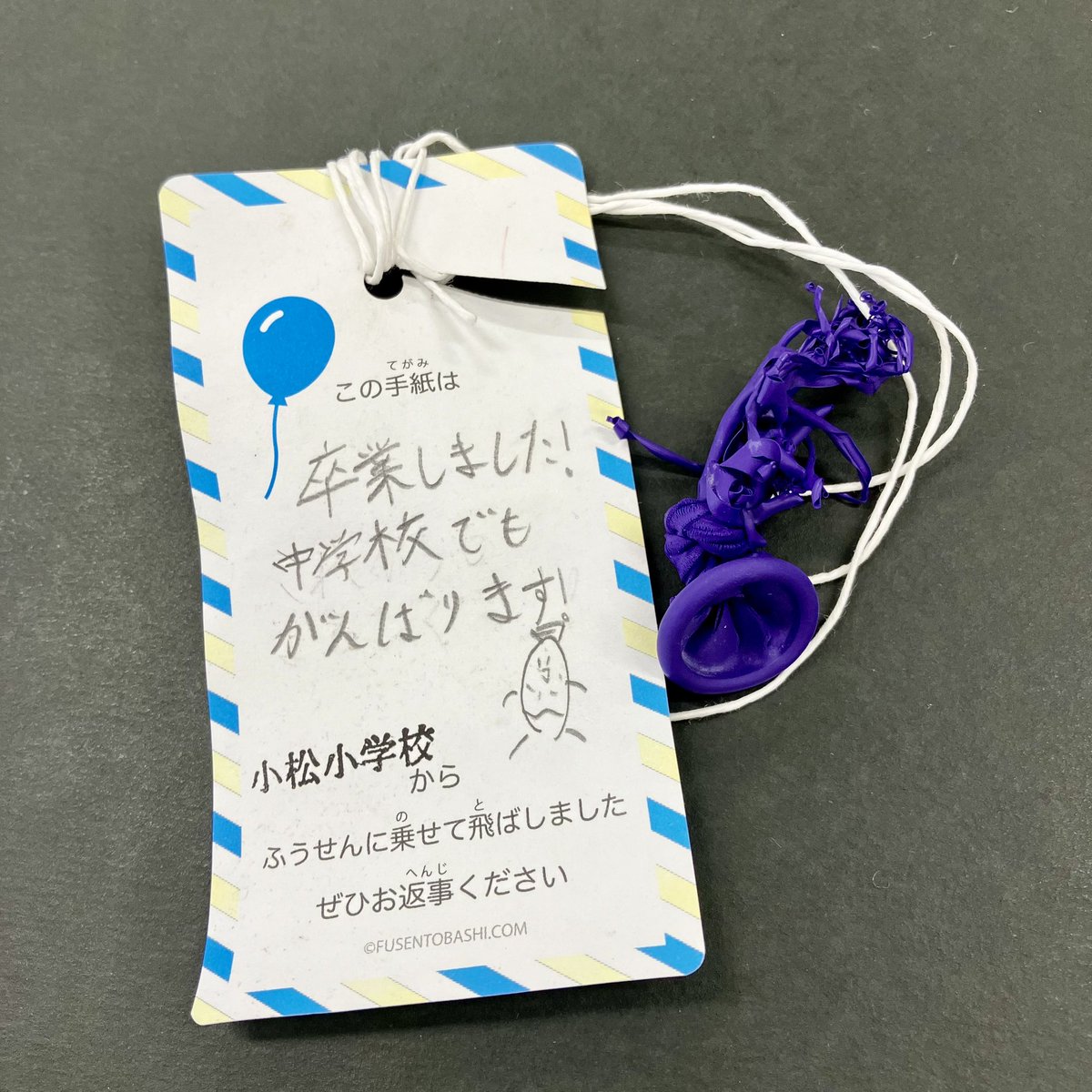 u_corp_tec's tweet photo. 【拡散希望】
小松小学校の卒業生からの風船手紙が、群馬県にある私たちの会社に届きました🎈

全国のどこかの小松小学校の子へ
ご卒業おめでとうございます🌸
中学校生活、応援しています！

この投稿が本人に届きますように。

#小松小学校 #風船手紙 #卒業おめでとう #拡散希望 #群馬県 #安中市 https://t.co/bzQgLL5phW