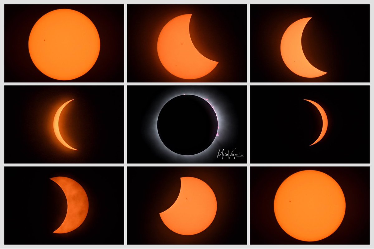 mvazquez71's tweet image. #EclipseSolar2024 Así fotografié, la mañana del 8 de abril de 2024, la secuencia del extraordinario fenómeno natural, cuando la luna eclipsó al sol, el día se convirtió en noche, la temperatura bajó, el aire sopló, las aves buscaron su nido y yo me emocioné hasta las lágrimas.