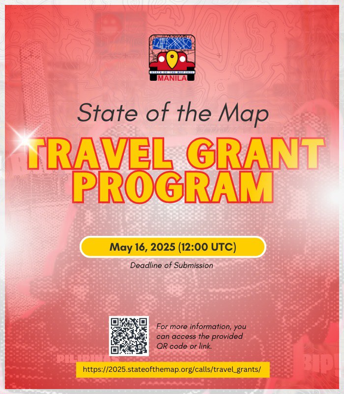 sotm's tweet image. 🎫 Call for Travel Grant Program Application 🎫
SoTM 2025 Travel Grant Program is now open!
Make sure to read all the details before applying.
The deadline for submissions is 16th May, 12:00 UTC.
#SoTM2025 #sotm #sotm2025 #openstreetmap #stateofthemap #stateofthemap2025