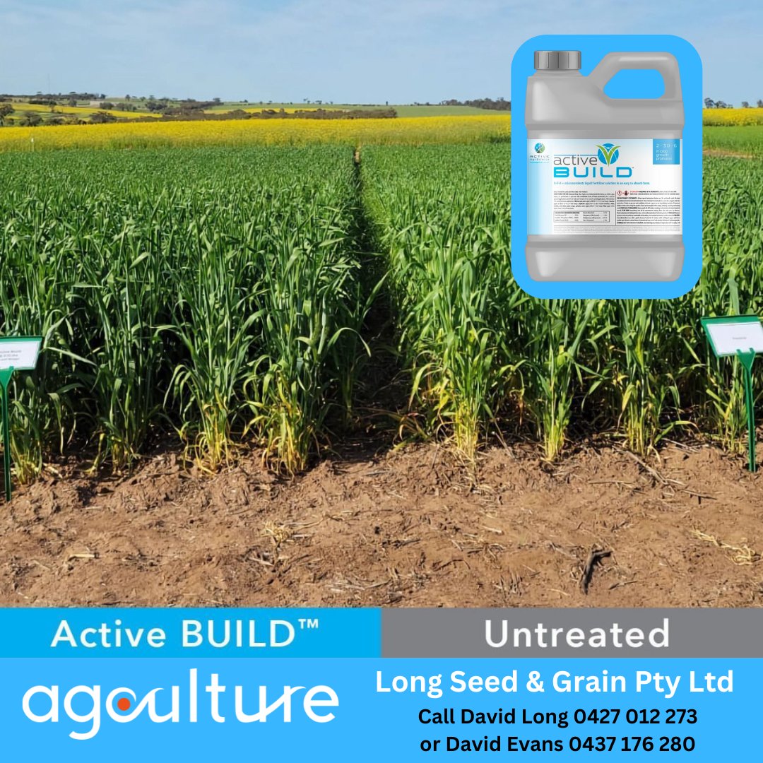 🌱 𝗔𝗰𝘁𝗶𝘃𝗲 𝗕𝗨𝗜𝗟𝗗™ is a foliar nutrient blend that enhances root growth, strengthens stalks &amp; boosts leaf development, helping crops thrive even in tough conditions. 

📞 Call David Long 0427 012 273 or David Evans 0437 176 280.