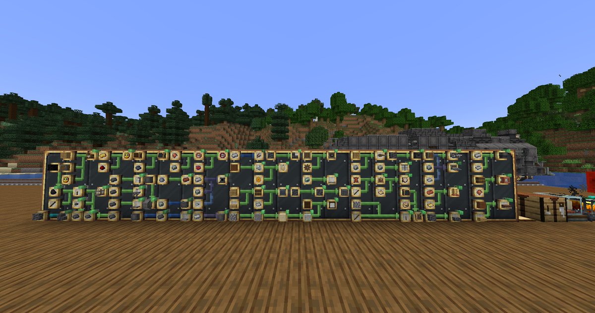 マイクラのCreate Mod楽しい！最近アプデが入ってアイテムの自動クラフトができるようになったので、海外の動画参考にして機関車生産工場を作った