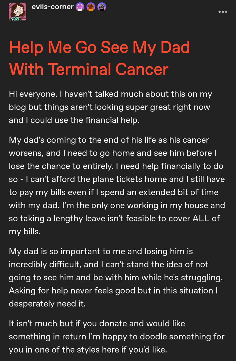 EvilsCorner's tweet photo. HELP ME GO SEE MY TERMINALLY ILL DAD (🧵)

https://t.co/9OfYanWfHc

Please help if you can, I'm in a rough spot and really want to go home and see my dad before it's too late. More info below 👇

#kofi #kofidonations #donations #help https://t.co/VcQZZbFj8L