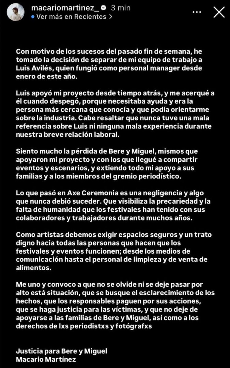 Macario Martínez y este comunicado que da, está tremendo y lo veo de todos el más sincero, con más empatía porque entiende la precariedad con la que se labora en muchos rubros.