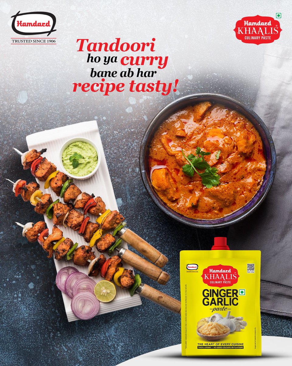 HamdardFoods's tweet photo. Whether you’re grilling, frying, or slow-cooking, the rich aroma and deep flavours of Hamdard Ginger-Garlic Paste make every dish an irresistible masterpiece.
#HamdardKhaalis #GingerGarlicPaste #FlavourfulCooking #DesiTadka #KitchenEssential https://t.co/OPd3JndThv