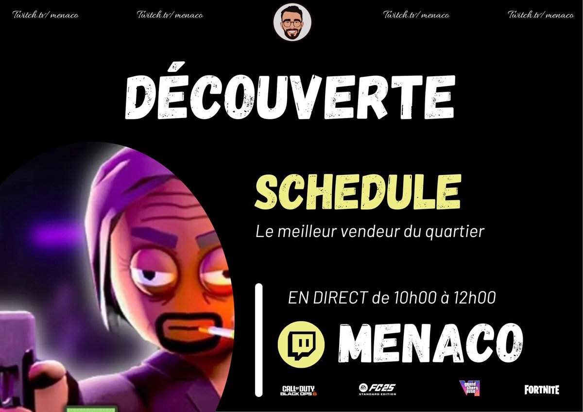 🔴 En live 

Découverte d’un nouveau jeu 🔥

Twitch.tv/menaco