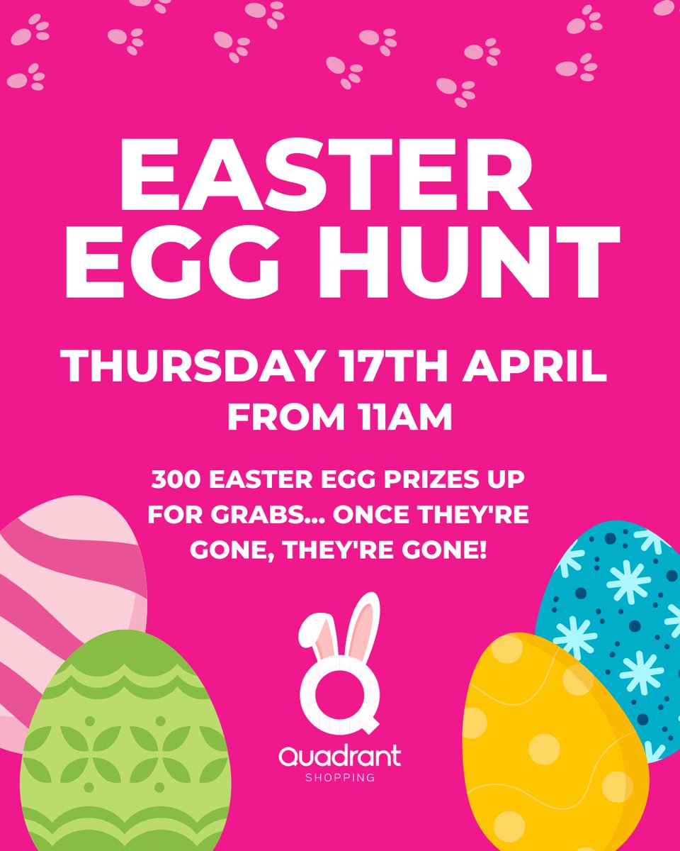 Save the date for our Easter Egg-stravaganza 🐰

We’ve got the perfect Easter Holiday plans for you! Join us for our Big Quadrant Egg Hunt from 11am on Thursday 17th April, with a cracking 300 eggs to give away, and once they're gone, they're gone!